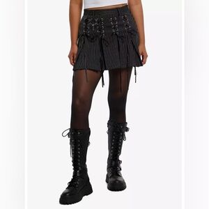 Hot Topic Pinstripe Lace-Up Cross Charm Ribbon Mini Skirt